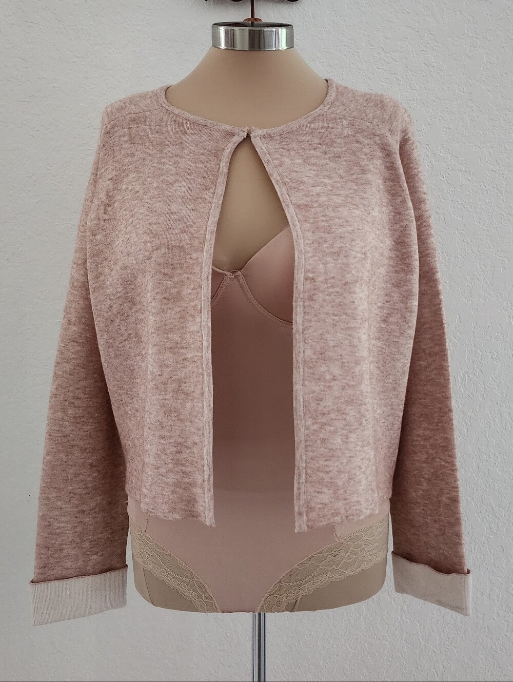 T TAHARI | Soft Blush Open-Front Knit Cardigan